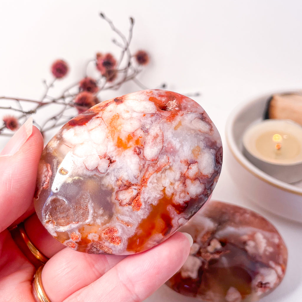 Carnelian Flower agate blossom crystal palm stone