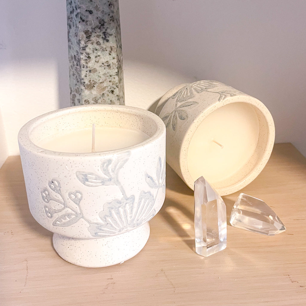Ceramic pot with candle