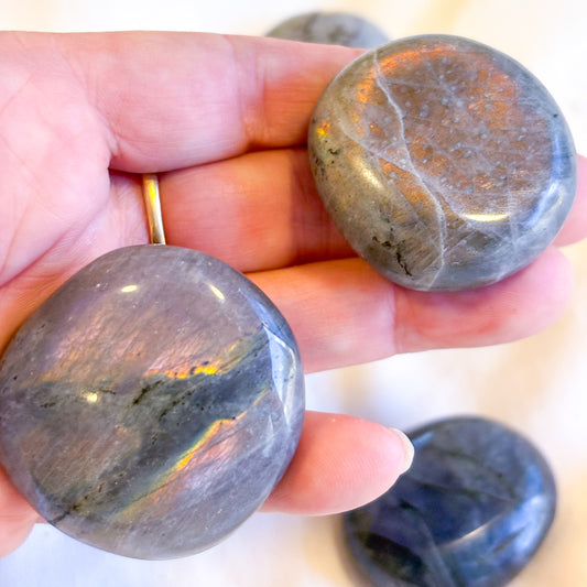 Labradorite rainbow crystal polished palm stone