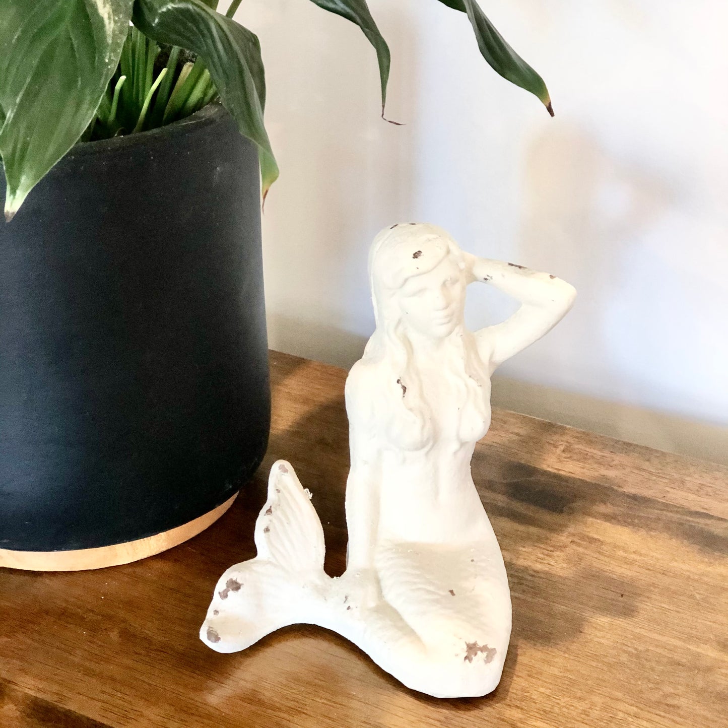 White wash cast iron mermaid door stop