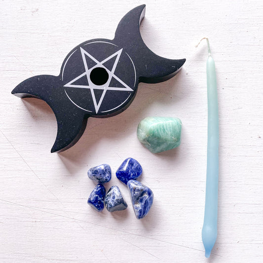 Witchy spell candle & crystal set