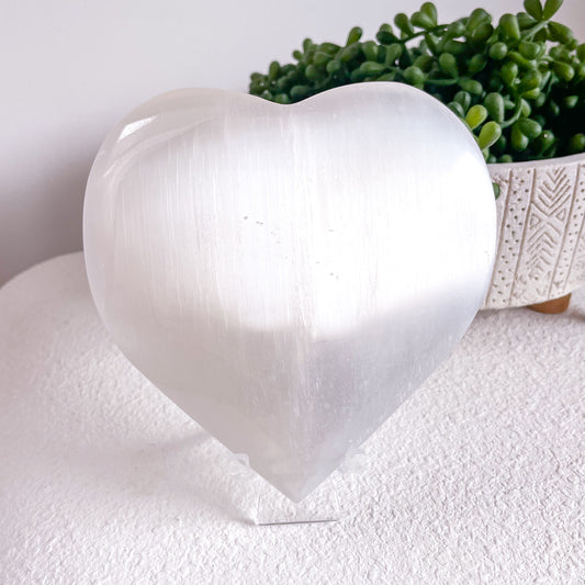 XXL Selenite crystal heart with stand