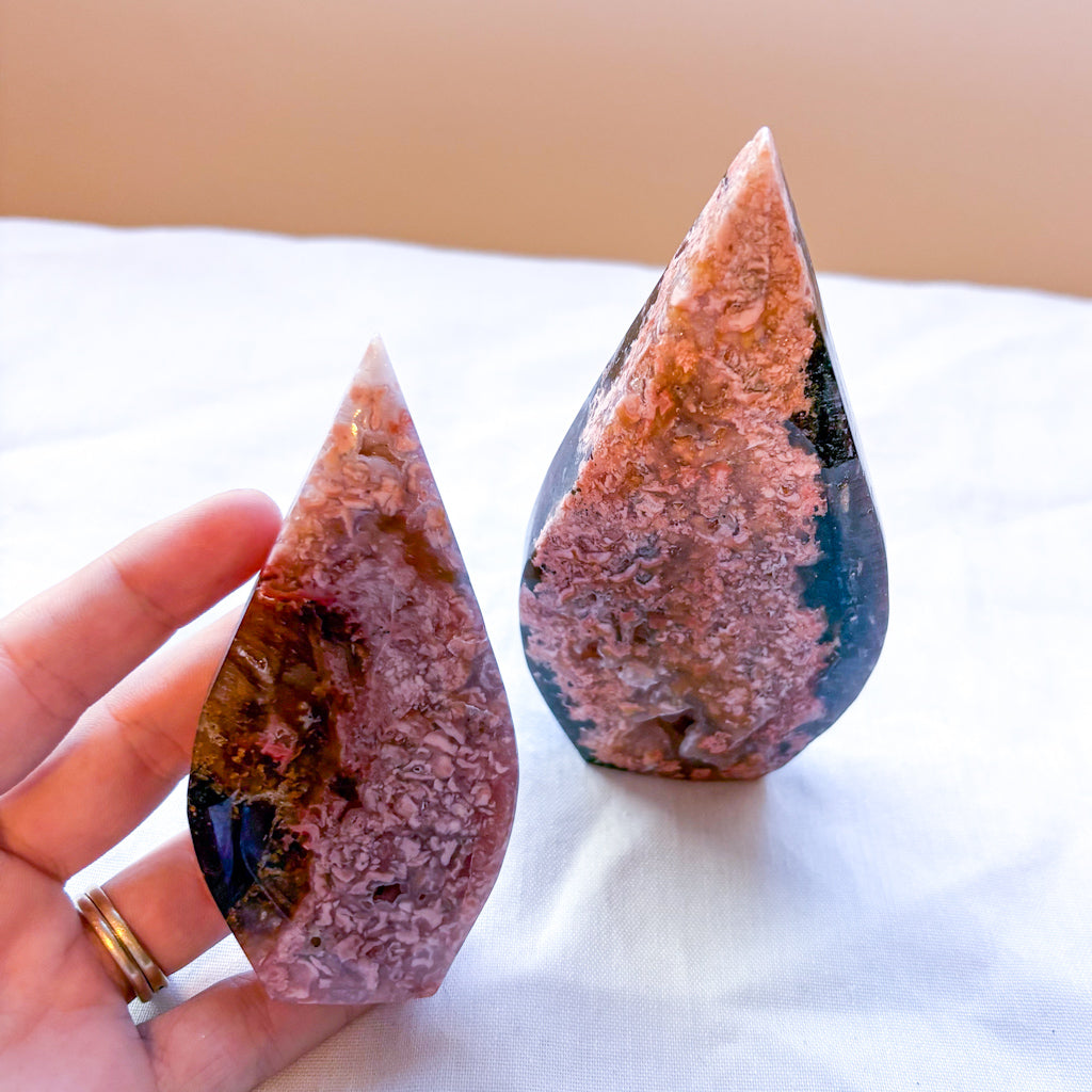 Pink Cotton Candy Agate crystal flame freeform statue