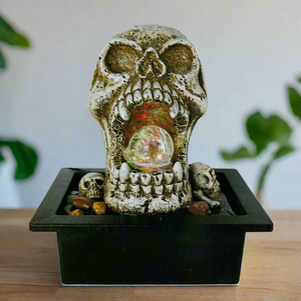 Skull crystal ball desktop water fountain