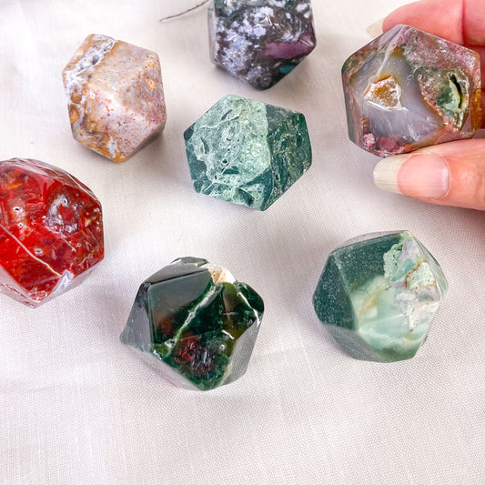 Ocean jasper crystal polished 10-12 sided shape polyhedron - large polished stone