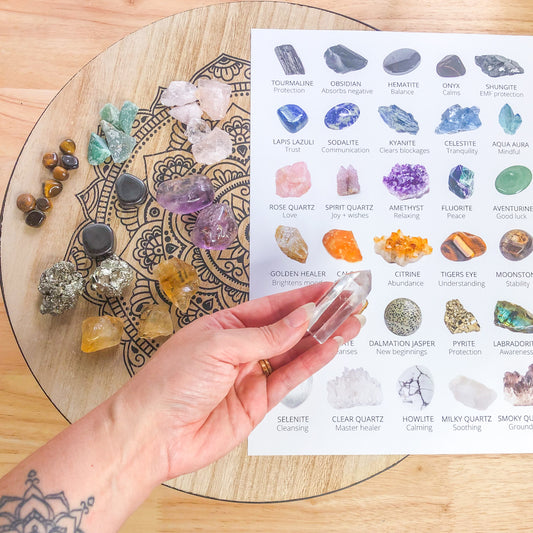 Crystal set - wooden altar reiki grid & crystals