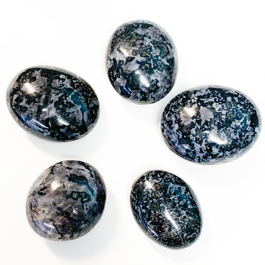 Mystic merlinite crystal palm stone