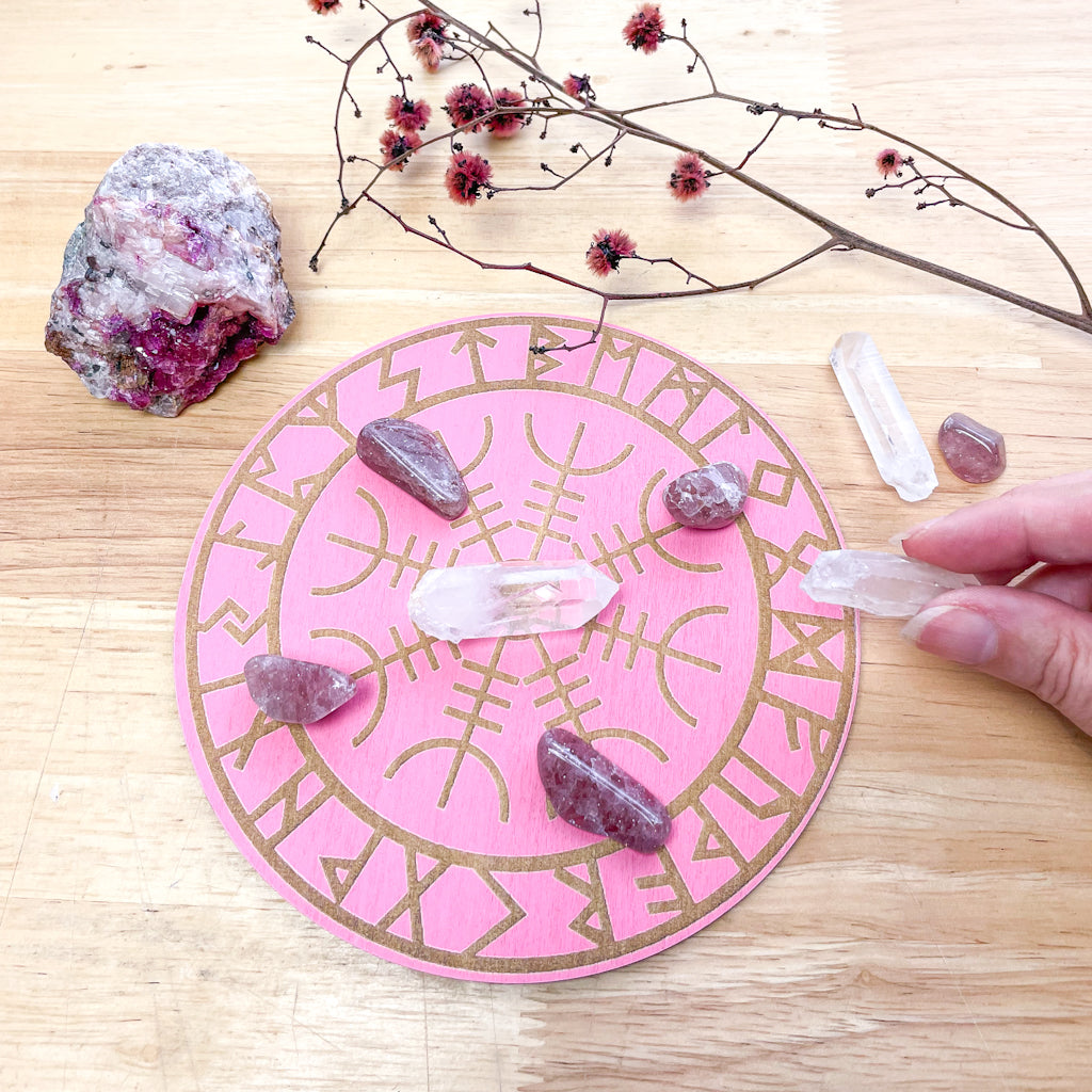 Helm of Awe viking compass / witches crystal grid wooden plate