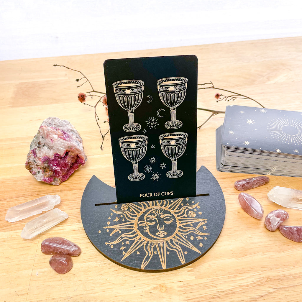 Sun and Moon wooden tarot card holder stand