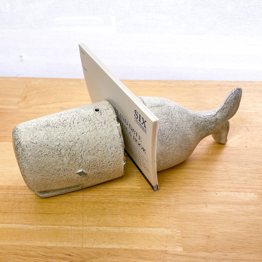 Vintage white whale cast iron bookends pair