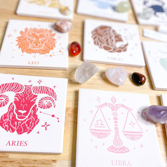 Zodiac star sign tile + crystal set