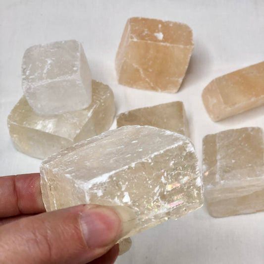 Optical calcite / honey calcite crystal rhomb / slice raw stone