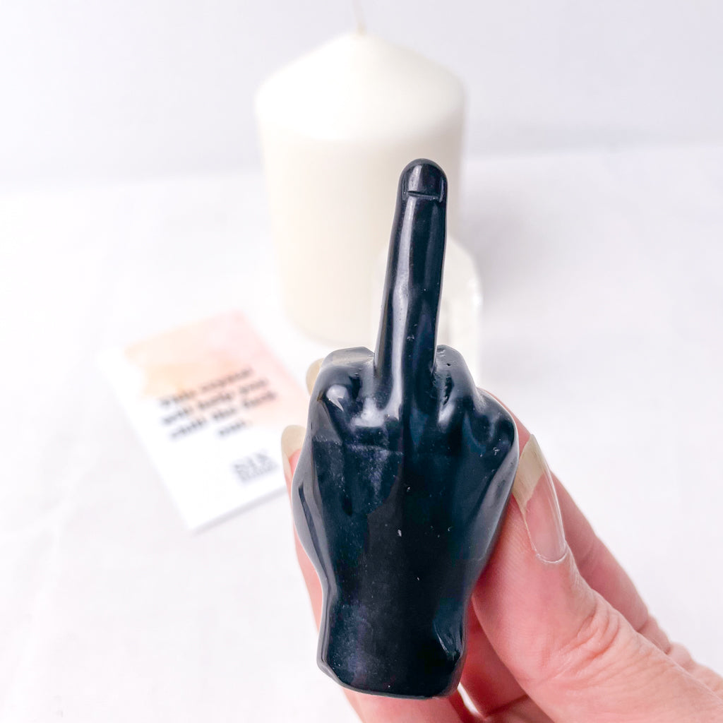F OFF Crystal / rude finger obsidian crystal to help you chill the fuck out
