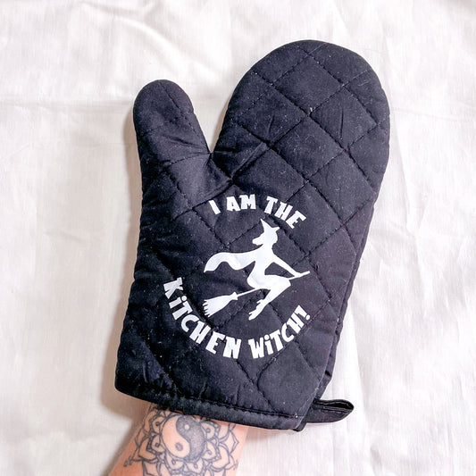 Kitchen witch oven mitt or naughty chloroform tea towel