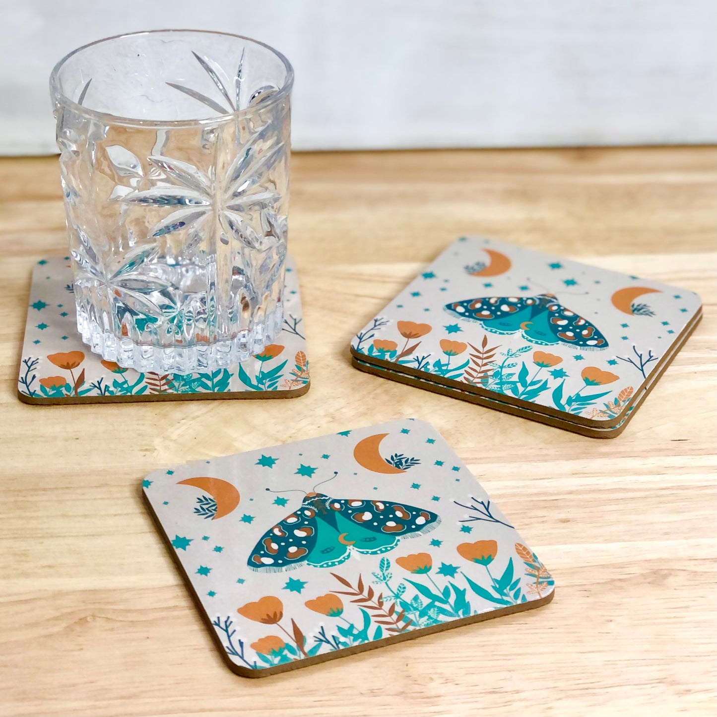 Moon & butterfly coaster set of 4