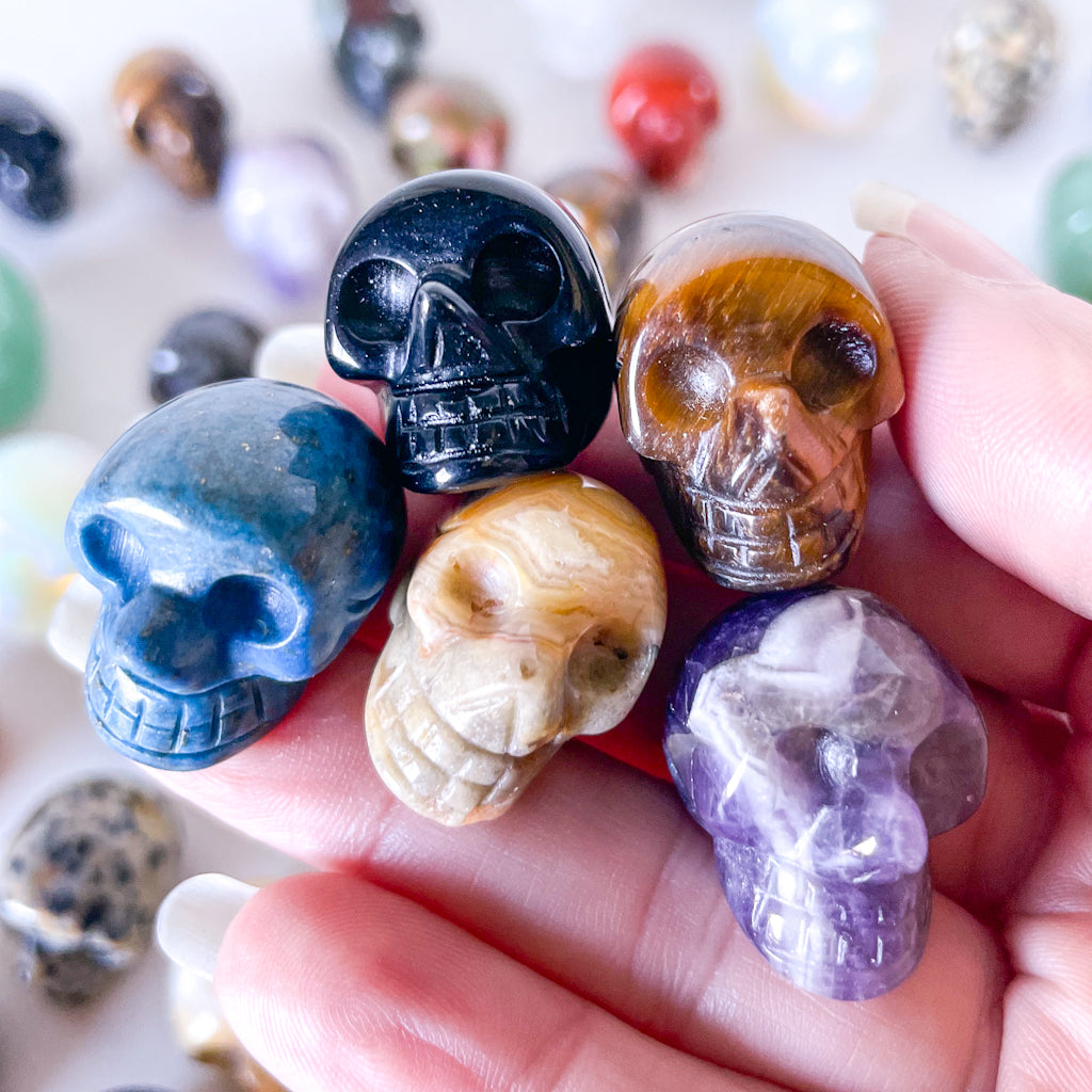 Hand carved crystal skull - mini skullie polished stone