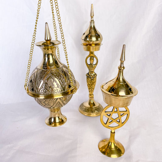 Witchy brass incense holder