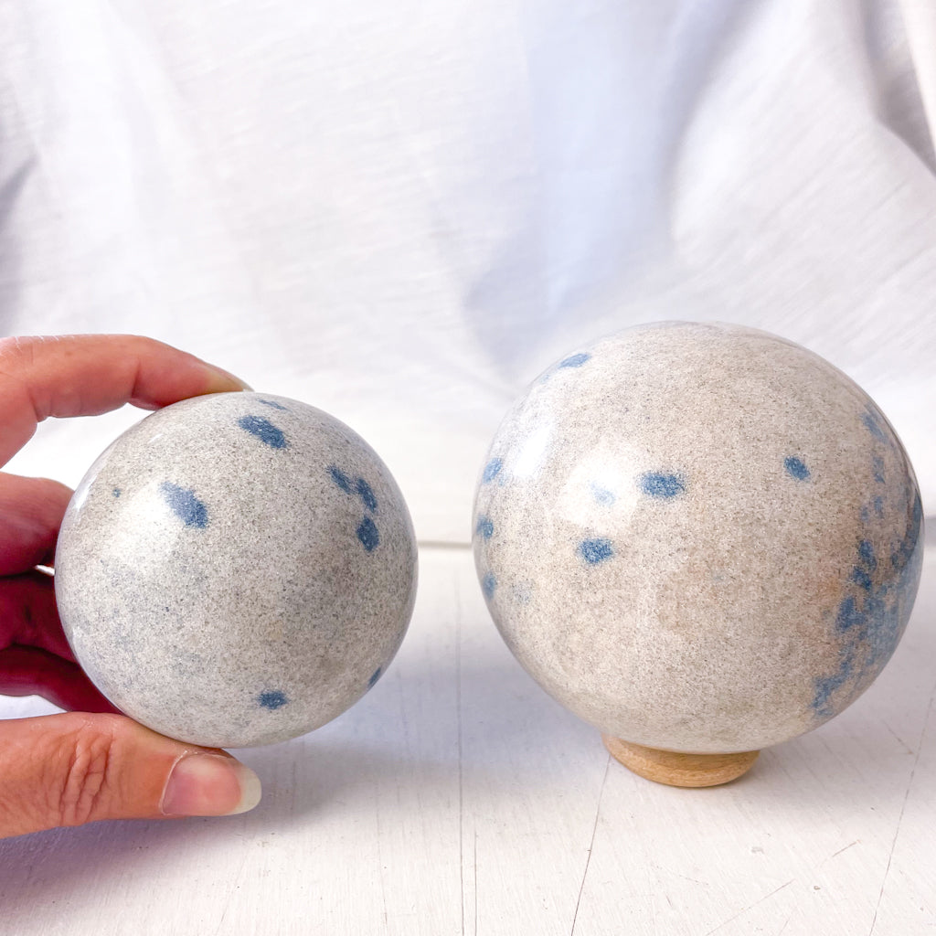 Blue apatite feldspar crystal sphere