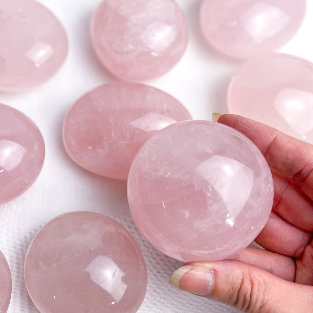 High quality Rose Quartz crystal polished XL palm stone