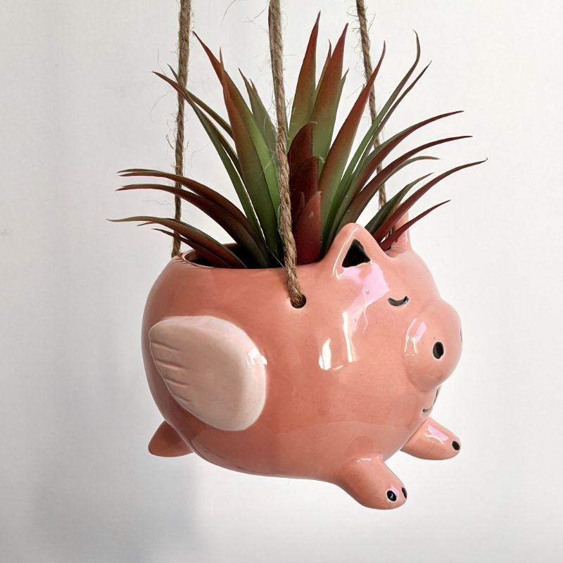 Pigs might fly hanging planter pot