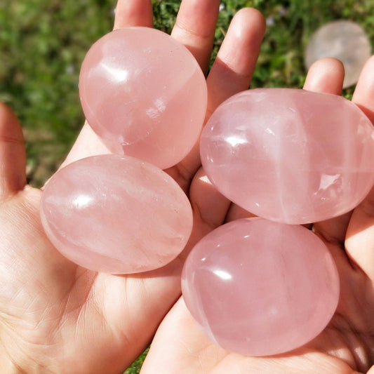 High quality Rose Quartz crystal polished XL palm stone