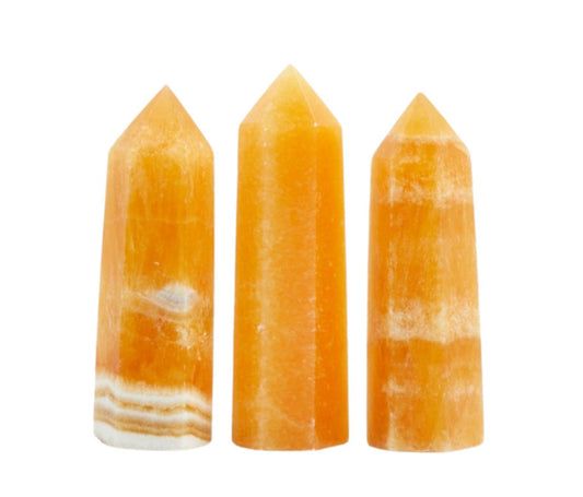 Orange honey calcite crystal tower
