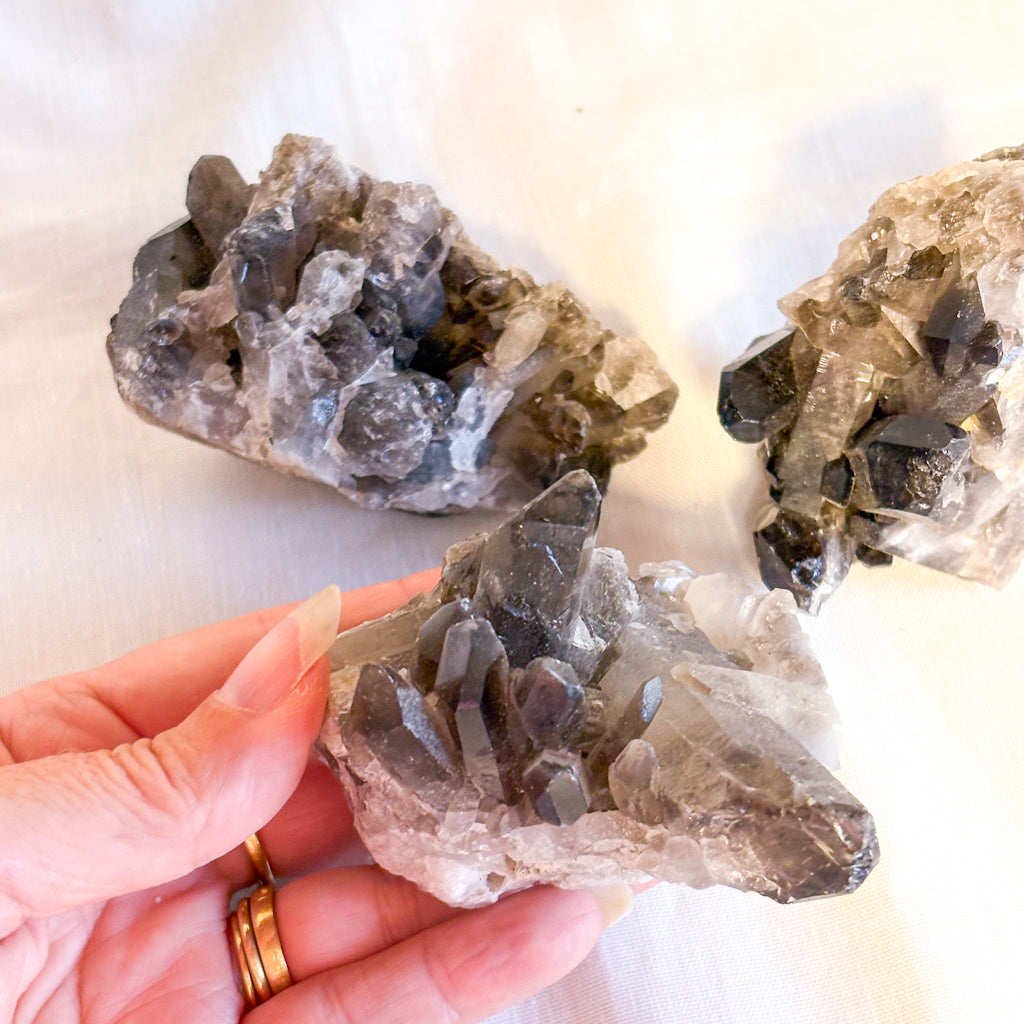 Smoky quartz crystal cluster
