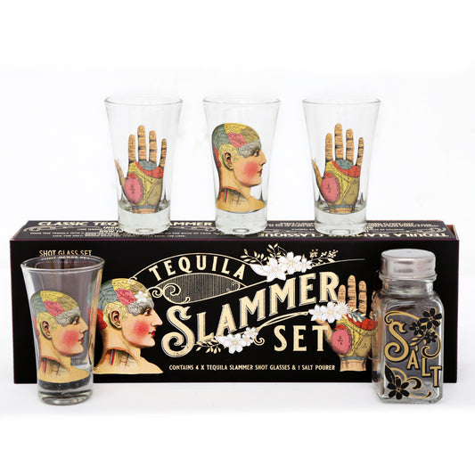 Phrenology & palmistry shot glass tequila set