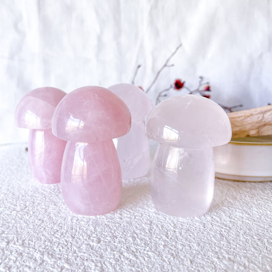 Rose quartz Crystal mushroom shaped statue polished stone