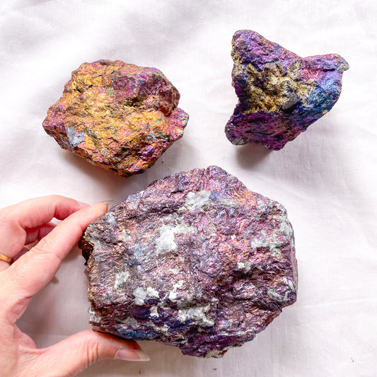 Raw Chalcopyrite peacock ore crystal