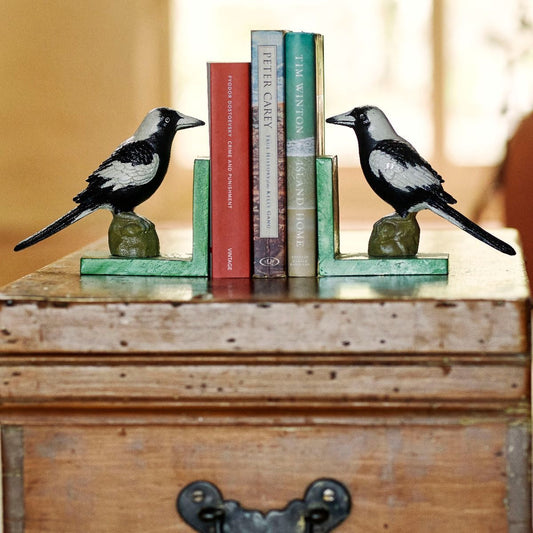 Magpie vintage statue painted metal bookend - single or pair