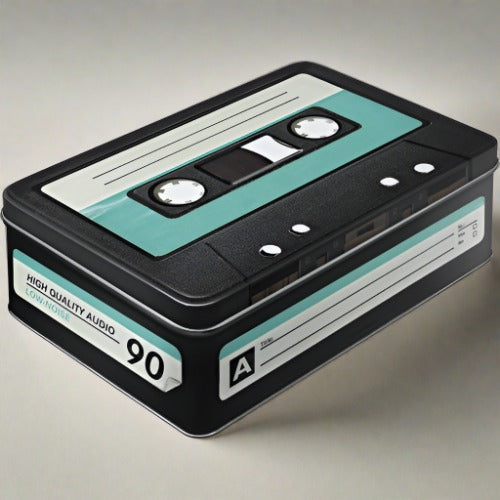Retro cassette mix tape storage box embossed XL tin