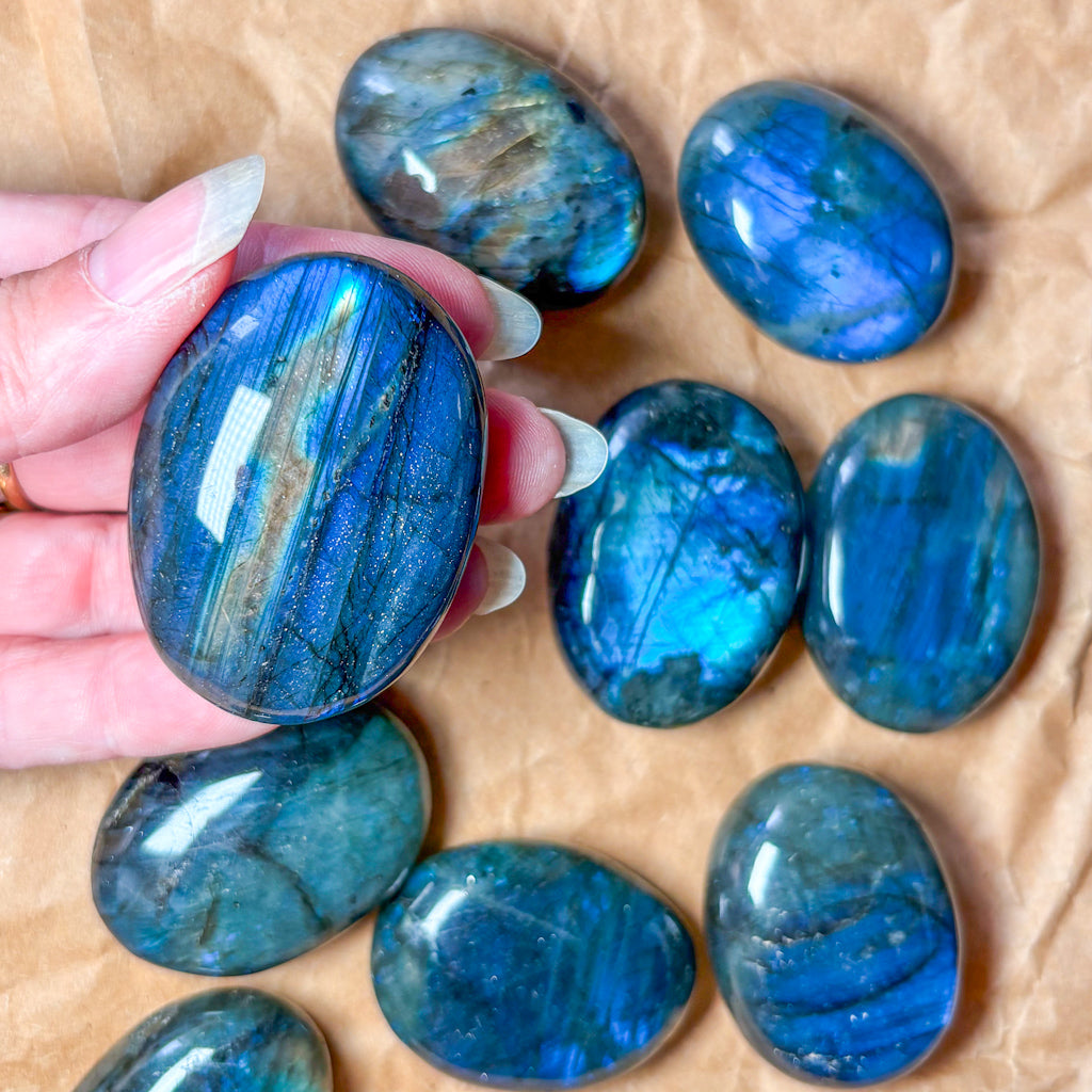 Labradorite crystal polished palm stone