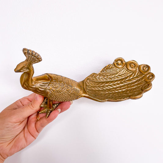 Brass peacock statue trinket dish