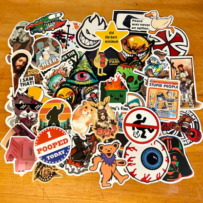 Pop culture sticker bomb pack - naughty / fun / art / skate / music / movie stickers