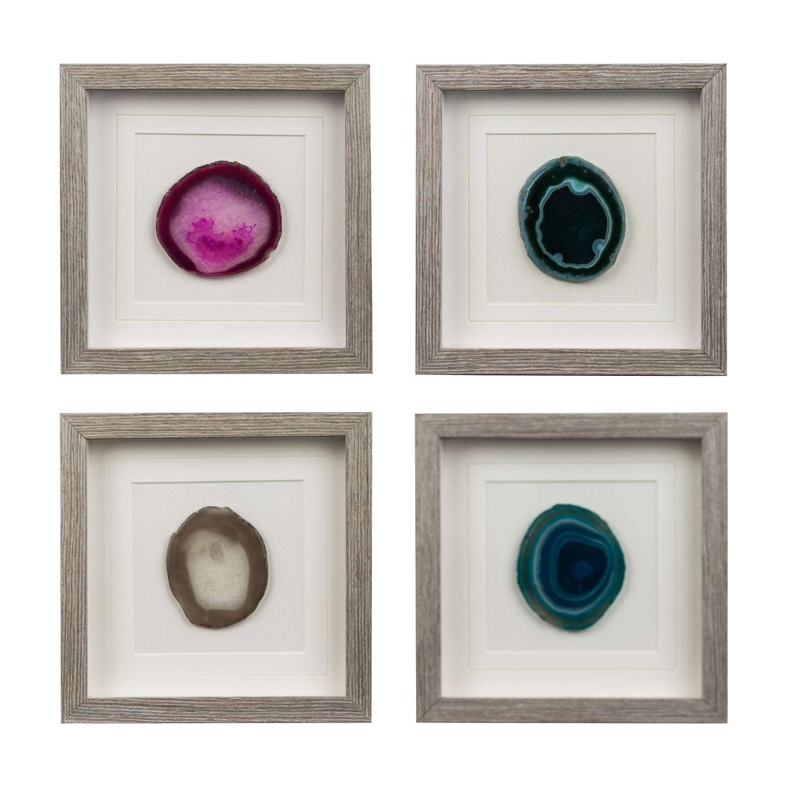 Agate framed crystal slice wall hanging - glass box frame