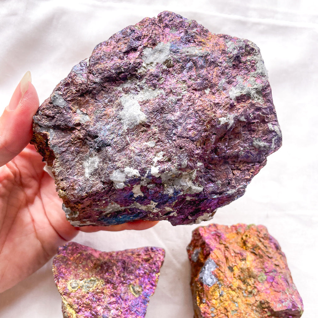 Raw Chalcopyrite peacock ore crystal