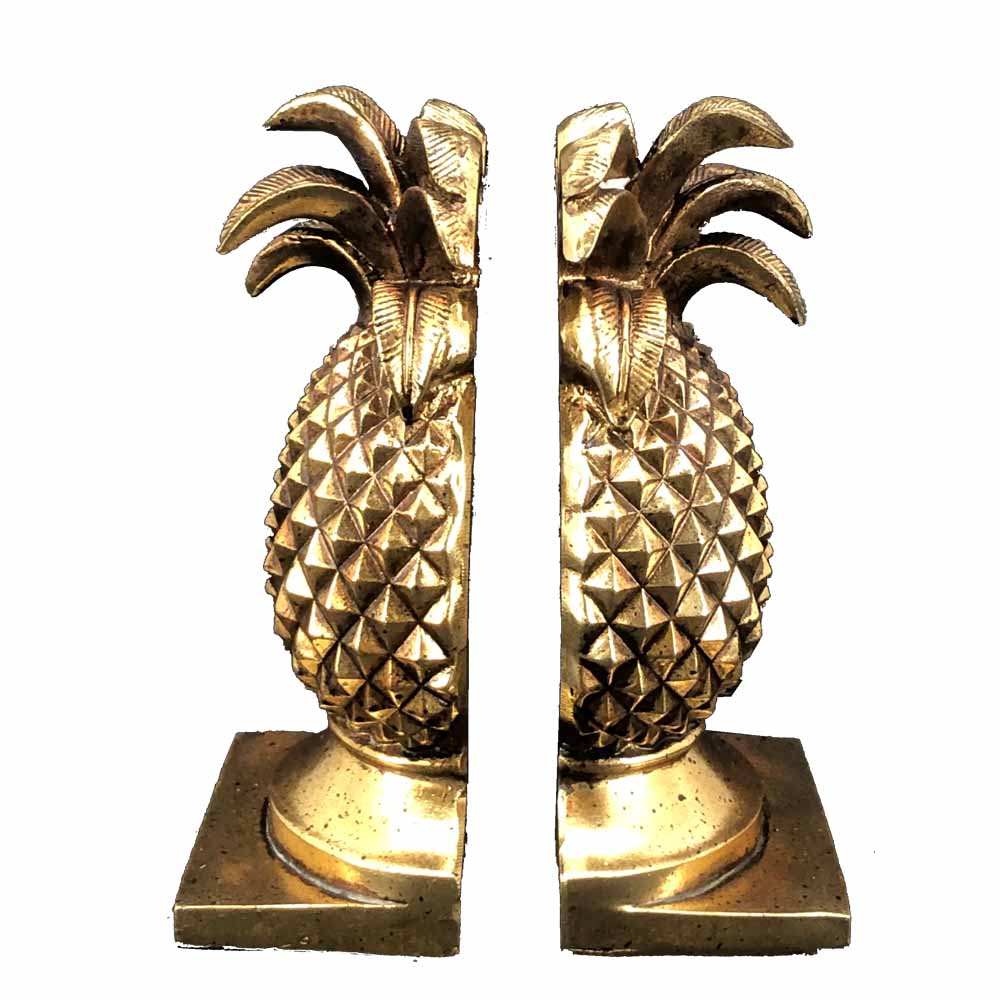 Gold pineapple bookend statue pair