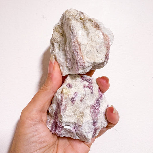 Pink tourmaline & aquamarine crystal raw stone