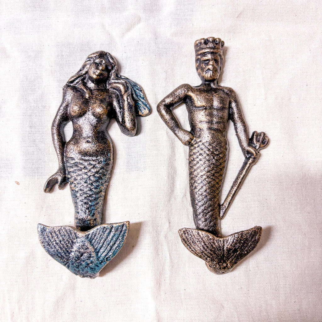 Mermaid or merman cast iron wall hook