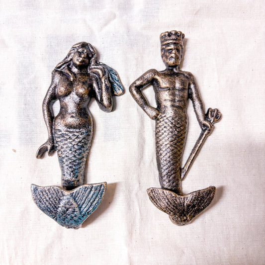 Mermaid or merman cast iron wall hook