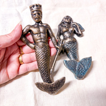 Mermaid or merman cast iron wall hook