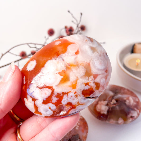 Carnelian Flower agate blossom crystal palm stone