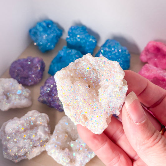 Aura quartz crystal cluster - pink, purple, aqua aura or angel aura
