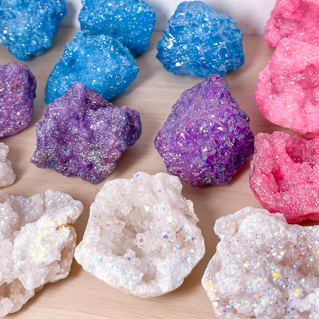 Aura quartz crystal cluster - pink, purple, aqua aura or angel aura