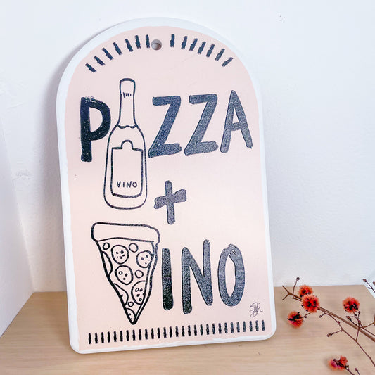 Pizza and Vino ceramic trivet