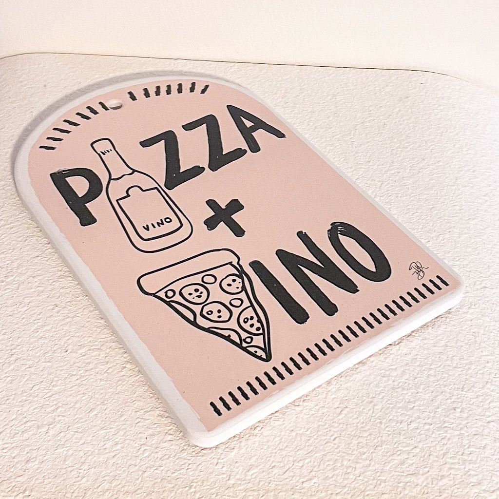 Pizza and Vino ceramic trivet