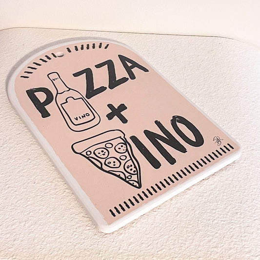 Pizza and Vino ceramic trivet