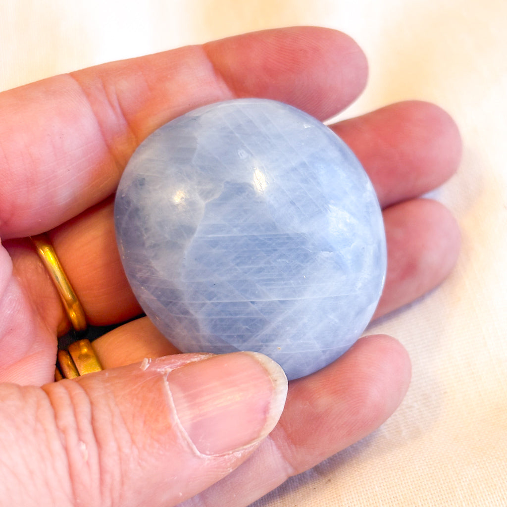 Blue calcite crystal palm stone