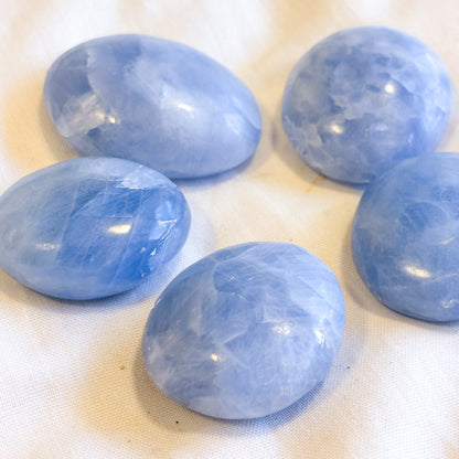 Blue calcite crystal palm stone